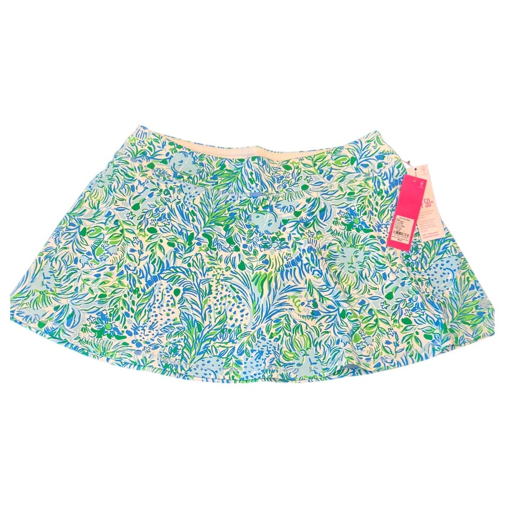 NWT Lilly Pulitzer Luxletic Aila Skort Hydra Blue Dandy Lions UPF 50+ Size Large